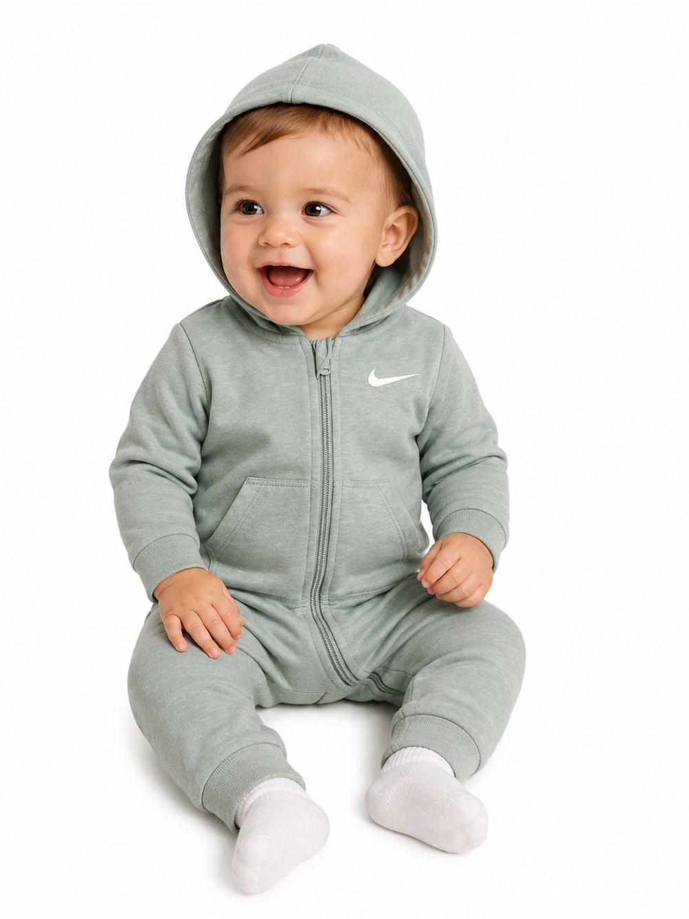 Nike Baby
9M Hooded Zip Romper Coverall
Light Sage Green
